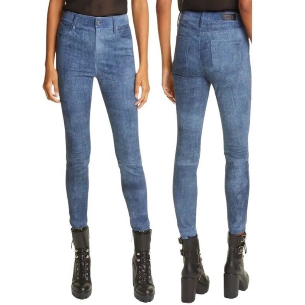 RTA NWT Madrid Denim Look Lambskin Leather Skinny Pants Size 27 Vintage Indigo